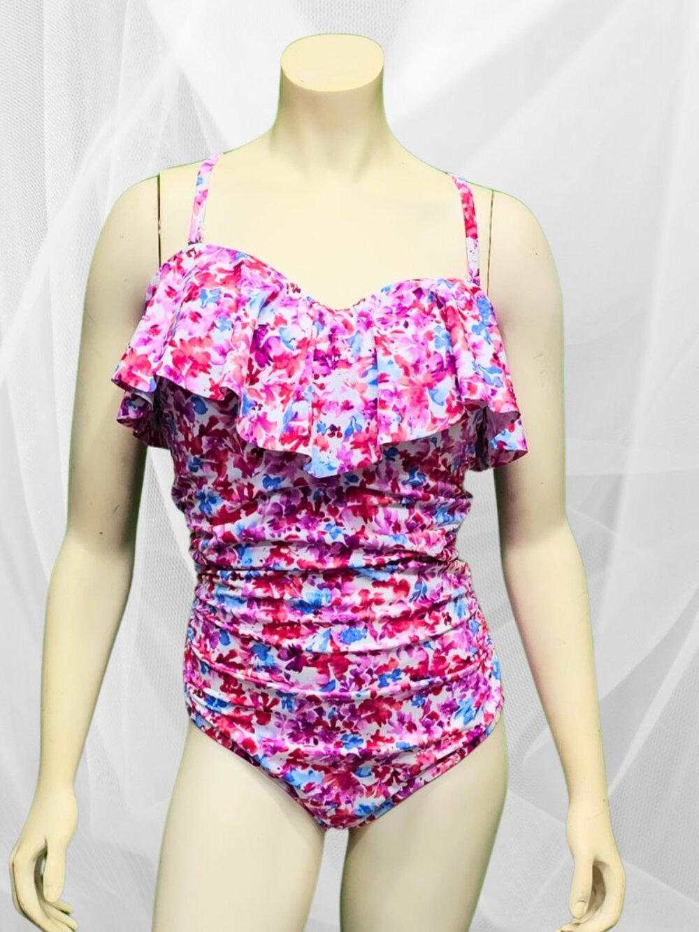 NWT American Beach Ruffle One Piece Swimsuit Floral Tummy Control